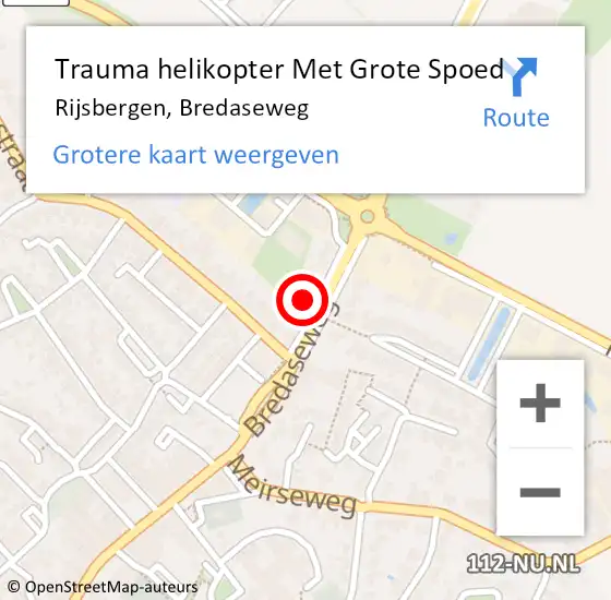 Locatie op kaart van de 112 melding: Trauma helikopter Met Grote Spoed Naar Rijsbergen, Bredaseweg op 16 maart 2024 16:36