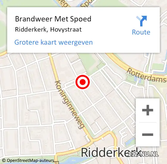 Locatie op kaart van de 112 melding: Brandweer Met Spoed Naar Ridderkerk, Hovystraat op 16 maart 2024 16:40