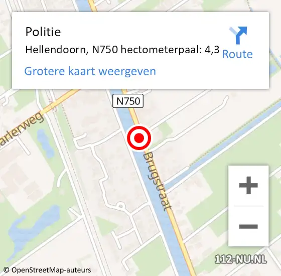Locatie op kaart van de 112 melding: Politie Hellendoorn, N750 hectometerpaal: 4,3 op 16 maart 2024 16:50