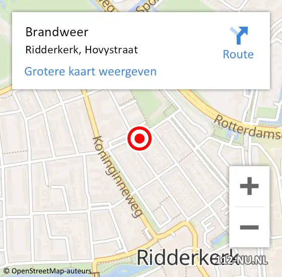 Locatie op kaart van de 112 melding: Brandweer Ridderkerk, Hovystraat op 16 maart 2024 17:04