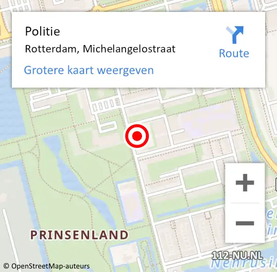 Locatie op kaart van de 112 melding: Politie Rotterdam, Michelangelostraat op 16 maart 2024 17:16