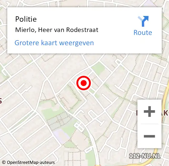 Locatie op kaart van de 112 melding: Politie Mierlo, Heer van Rodestraat op 16 maart 2024 18:11