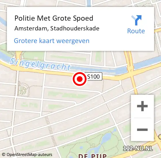 Locatie op kaart van de 112 melding: Politie Met Grote Spoed Naar Amsterdam, Stadhouderskade op 16 maart 2024 18:11