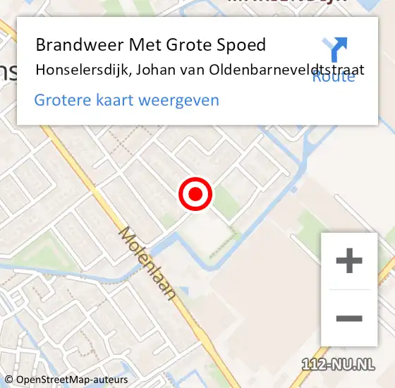 Locatie op kaart van de 112 melding: Brandweer Met Grote Spoed Naar Honselersdijk, Johan van Oldenbarneveldtstraat op 16 maart 2024 19:58