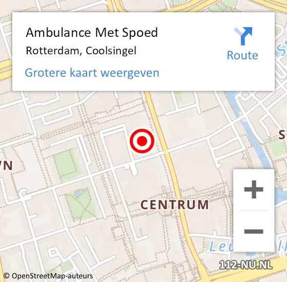 Locatie op kaart van de 112 melding: Ambulance Met Spoed Naar Rotterdam, Coolsingel op 16 maart 2024 20:01