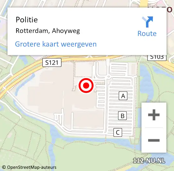 Locatie op kaart van de 112 melding: Politie Rotterdam, Ahoyweg op 16 maart 2024 20:30