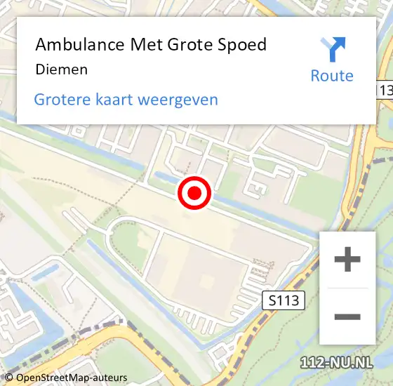 Locatie op kaart van de 112 melding: Ambulance Met Grote Spoed Naar Diemen op 16 maart 2024 20:51