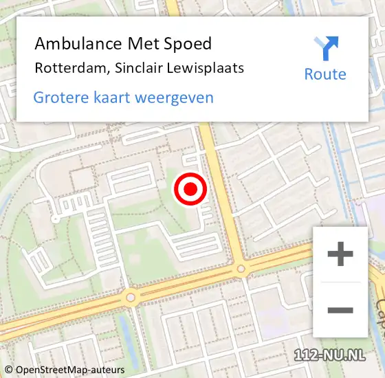 Locatie op kaart van de 112 melding: Ambulance Met Spoed Naar Rotterdam, Sinclair Lewisplaats op 16 maart 2024 20:56