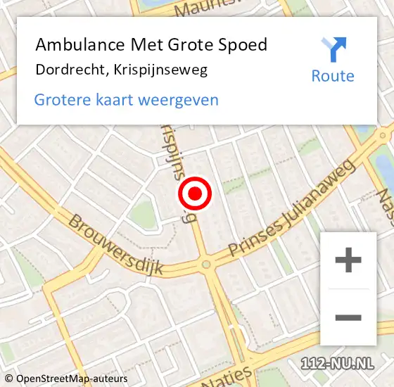 Locatie op kaart van de 112 melding: Ambulance Met Grote Spoed Naar Dordrecht, Krispijnseweg op 16 maart 2024 21:05