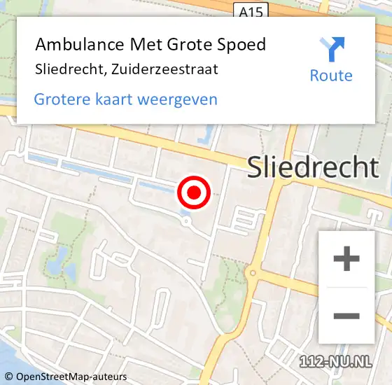Locatie op kaart van de 112 melding: Ambulance Met Grote Spoed Naar Sliedrecht, Zuiderzeestraat op 16 maart 2024 21:08