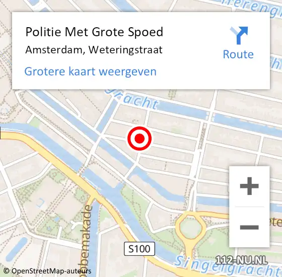 Locatie op kaart van de 112 melding: Politie Met Grote Spoed Naar Amsterdam, Weteringstraat op 16 maart 2024 21:16