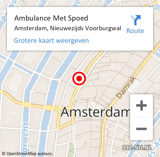 Locatie op kaart van de 112 melding: Ambulance Met Spoed Naar Amsterdam, Nieuwezijds Voorburgwal op 16 maart 2024 21:46