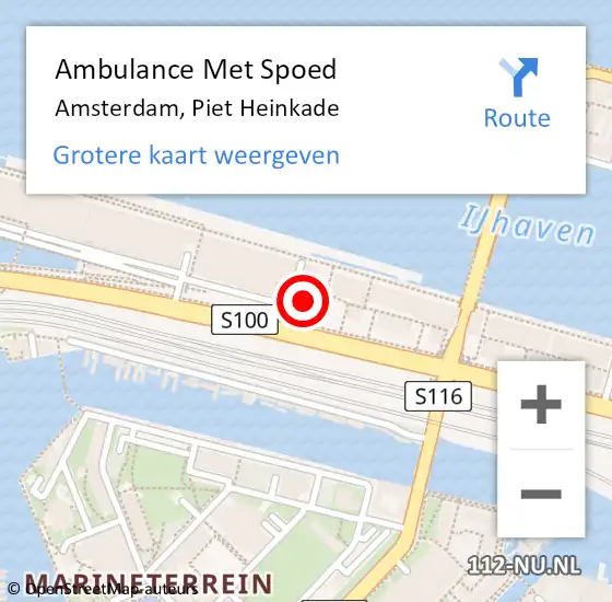 Locatie op kaart van de 112 melding: Ambulance Met Spoed Naar Amsterdam, Piet Heinkade op 16 maart 2024 21:58