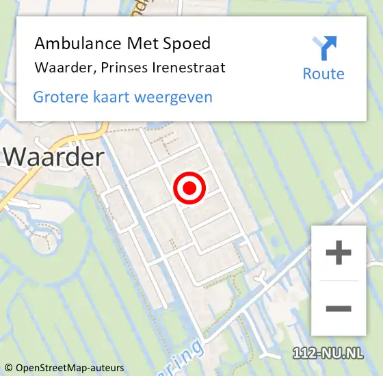 Locatie op kaart van de 112 melding: Ambulance Met Spoed Naar Waarder, Prinses Irenestraat op 16 maart 2024 22:30