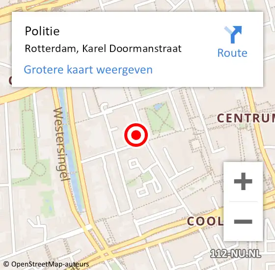 Locatie op kaart van de 112 melding: Politie Rotterdam, Karel Doormanstraat op 16 maart 2024 23:44