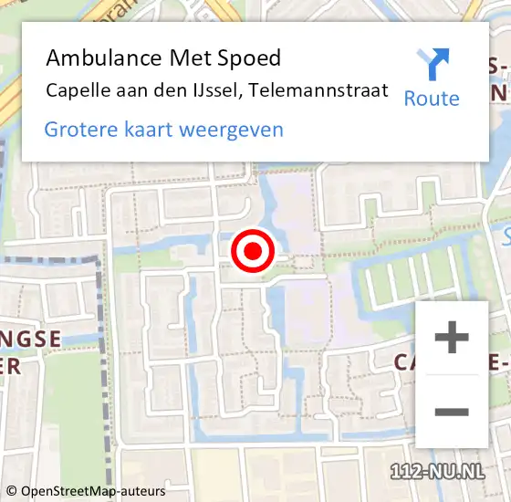 Locatie op kaart van de 112 melding: Ambulance Met Spoed Naar Capelle aan den IJssel, Telemannstraat op 17 maart 2024 00:31