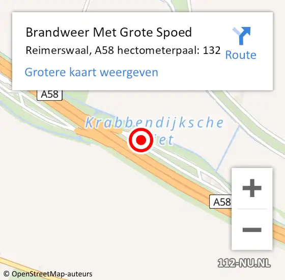 Locatie op kaart van de 112 melding: Brandweer Met Grote Spoed Naar Reimerswaal, A58 hectometerpaal: 132 op 17 maart 2024 00:39