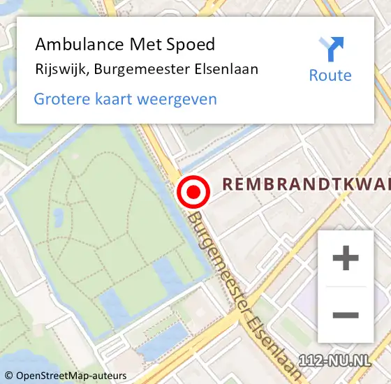 Locatie op kaart van de 112 melding: Ambulance Met Spoed Naar Rijswijk, Burgemeester Elsenlaan op 17 maart 2024 02:30