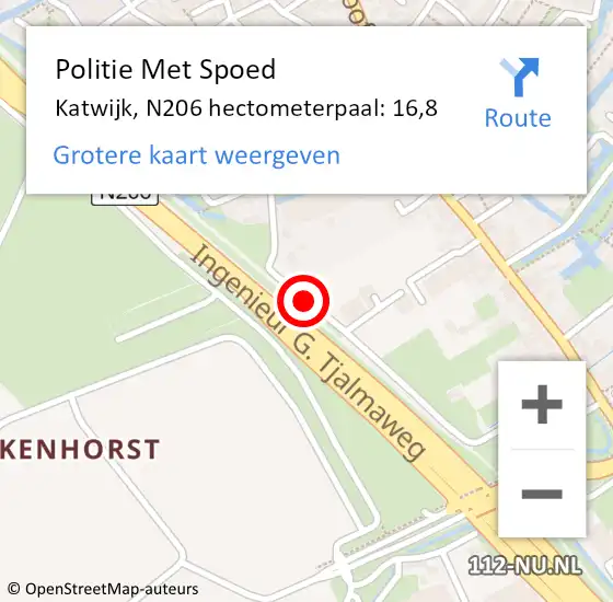 Locatie op kaart van de 112 melding: Politie Met Spoed Naar Katwijk, N206 hectometerpaal: 16,8 op 17 maart 2024 02:33