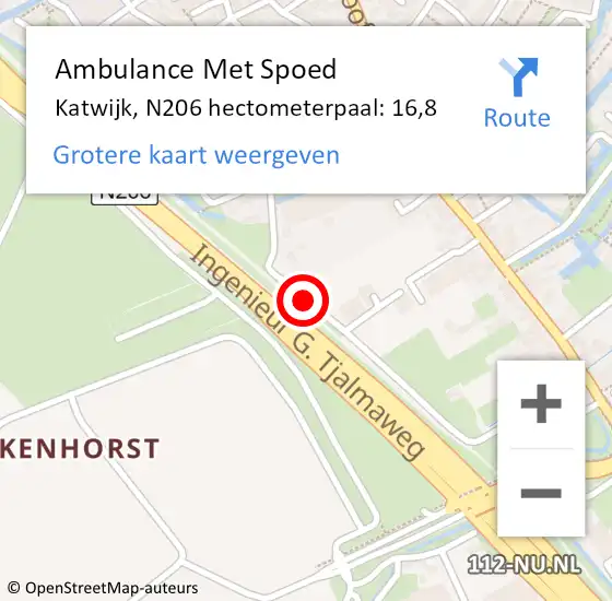 Locatie op kaart van de 112 melding: Ambulance Met Spoed Naar Katwijk, N206 hectometerpaal: 16,8 op 17 maart 2024 02:33