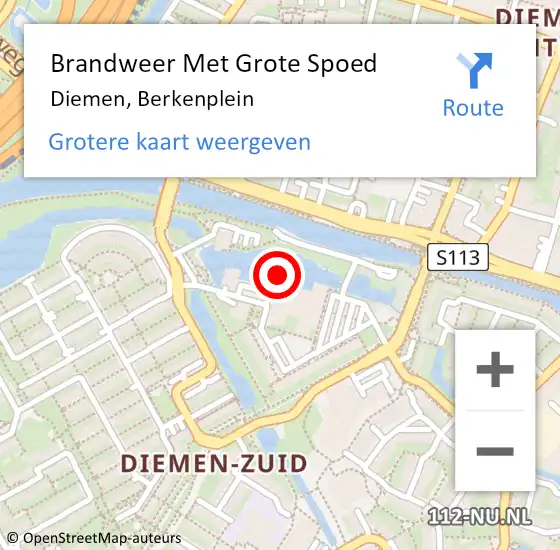 Locatie op kaart van de 112 melding: Brandweer Met Grote Spoed Naar Diemen, Berkenplein op 17 maart 2024 02:44