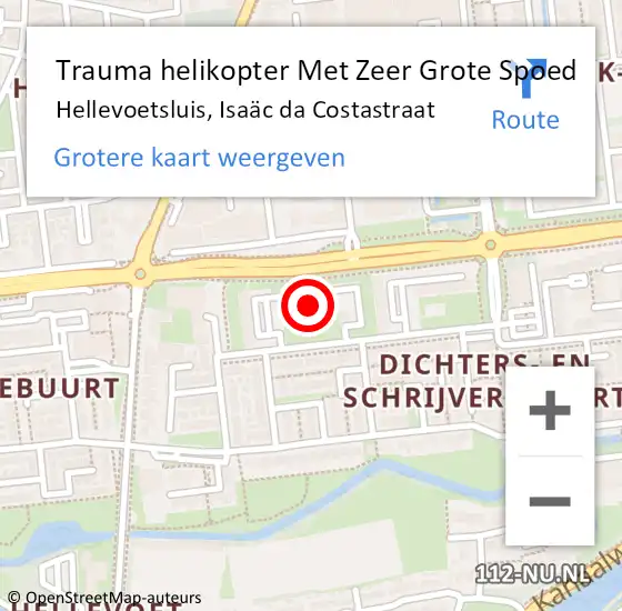 Locatie op kaart van de 112 melding: Trauma helikopter Met Zeer Grote Spoed Naar Hellevoetsluis, Isaäc da Costastraat op 17 maart 2024 02:53