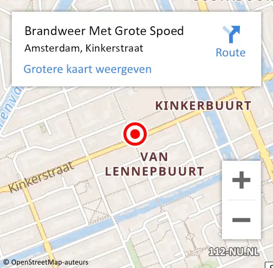 Locatie op kaart van de 112 melding: Brandweer Met Grote Spoed Naar Amsterdam, Kinkerstraat op 17 maart 2024 03:34