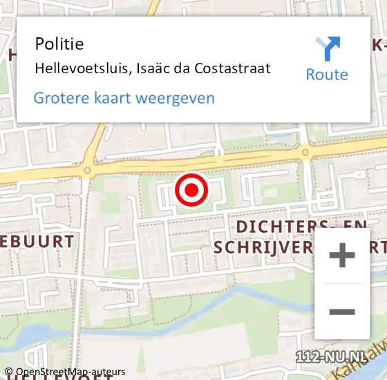 Locatie op kaart van de 112 melding: Politie Hellevoetsluis, Isaäc da Costastraat op 17 maart 2024 03:50
