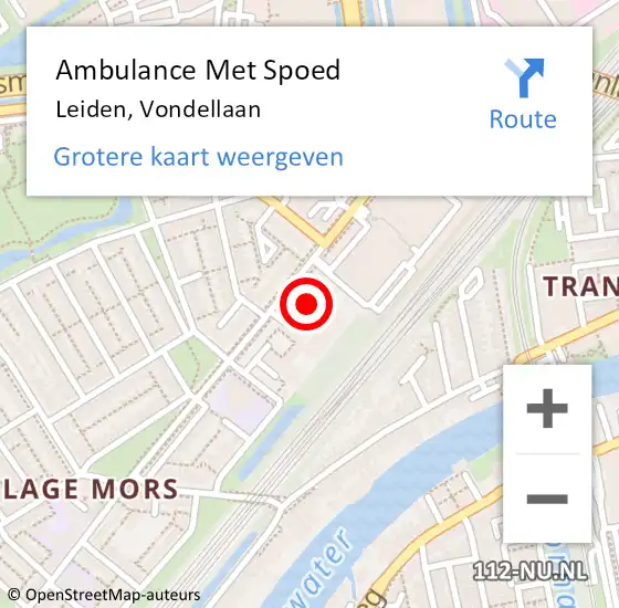 Locatie op kaart van de 112 melding: Ambulance Met Spoed Naar Leiden, Vondellaan op 17 maart 2024 06:57