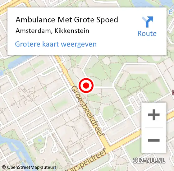 Locatie op kaart van de 112 melding: Ambulance Met Grote Spoed Naar Amsterdam, Kikkenstein op 17 maart 2024 12:01
