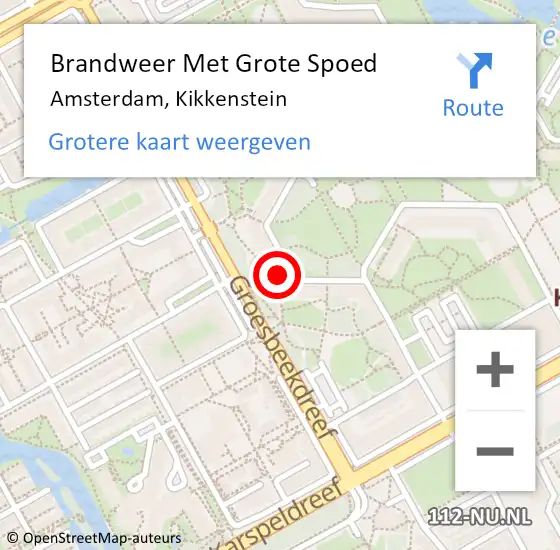 Locatie op kaart van de 112 melding: Brandweer Met Grote Spoed Naar Amsterdam, Kikkenstein op 17 maart 2024 12:02