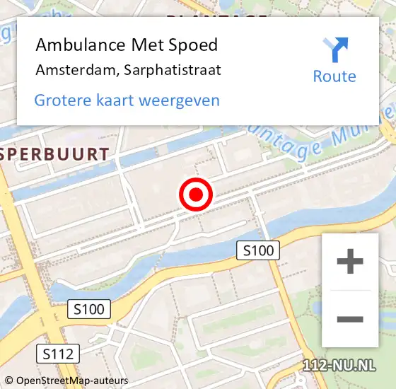 Locatie op kaart van de 112 melding: Ambulance Met Spoed Naar Amsterdam, Sarphatistraat op 17 maart 2024 12:53