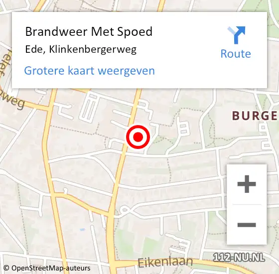 Locatie op kaart van de 112 melding: Brandweer Met Spoed Naar Ede, Klinkenbergerweg op 17 maart 2024 13:50