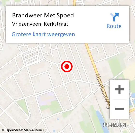 Locatie op kaart van de 112 melding: Brandweer Met Spoed Naar Vriezenveen, Kerkstraat op 17 maart 2024 13:54