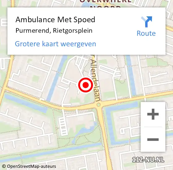 Locatie op kaart van de 112 melding: Ambulance Met Spoed Naar Purmerend, Rietgorsplein op 17 maart 2024 14:11