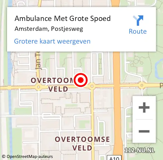 Locatie op kaart van de 112 melding: Ambulance Met Grote Spoed Naar Amsterdam, Postjesweg op 17 maart 2024 14:23