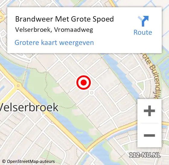 Locatie op kaart van de 112 melding: Brandweer Met Grote Spoed Naar Velserbroek, Vromaadweg op 17 maart 2024 14:27