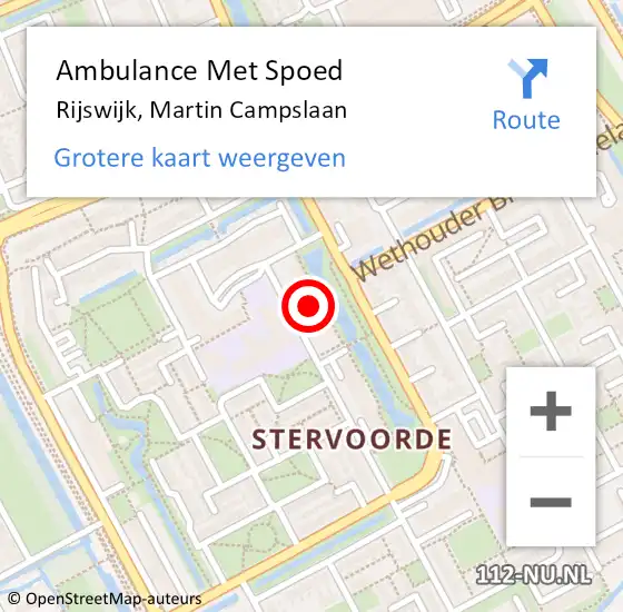 Locatie op kaart van de 112 melding: Ambulance Met Spoed Naar Rijswijk, Martin Campslaan op 17 maart 2024 14:35