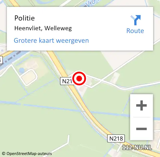 Locatie op kaart van de 112 melding: Politie Heenvliet, Welleweg op 17 maart 2024 14:37