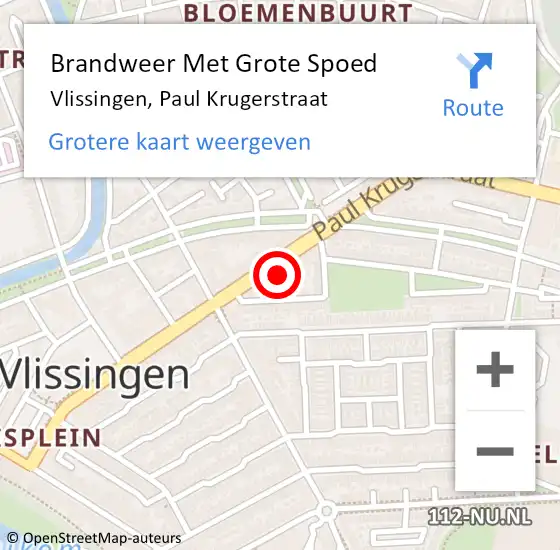 Locatie op kaart van de 112 melding: Brandweer Met Grote Spoed Naar Vlissingen, Paul Krugerstraat op 17 maart 2024 15:04