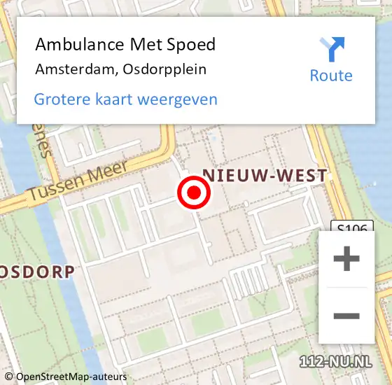 Locatie op kaart van de 112 melding: Ambulance Met Spoed Naar Amsterdam, Osdorpplein op 17 maart 2024 15:27