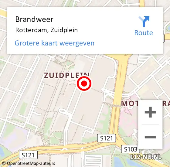 Locatie op kaart van de 112 melding: Brandweer Rotterdam, Zuidplein op 17 maart 2024 15:50