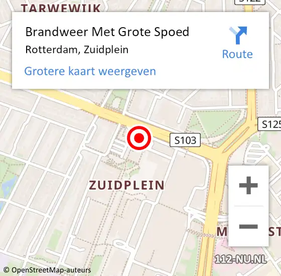 Locatie op kaart van de 112 melding: Brandweer Met Grote Spoed Naar Rotterdam, Zuidplein op 17 maart 2024 15:50