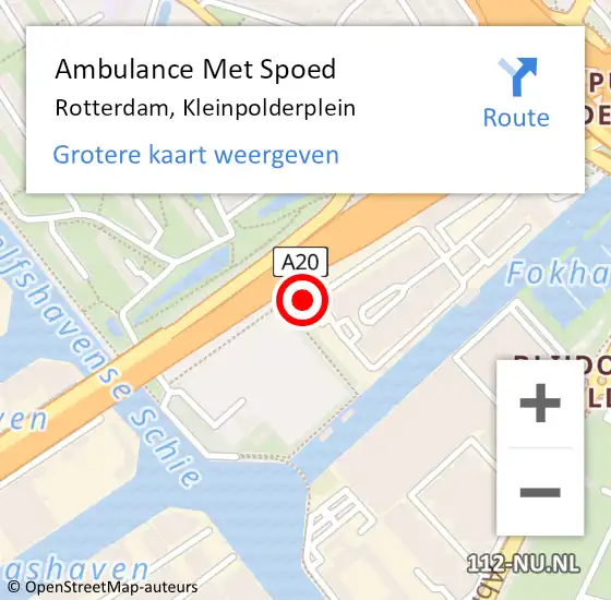 Locatie op kaart van de 112 melding: Ambulance Met Spoed Naar Rotterdam, Kleinpolderplein op 17 maart 2024 15:55
