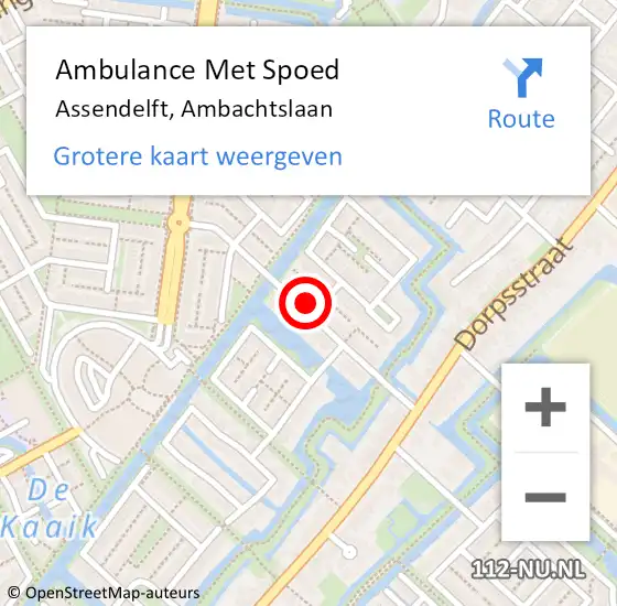 Locatie op kaart van de 112 melding: Ambulance Met Spoed Naar Assendelft, Ambachtslaan op 17 maart 2024 16:07