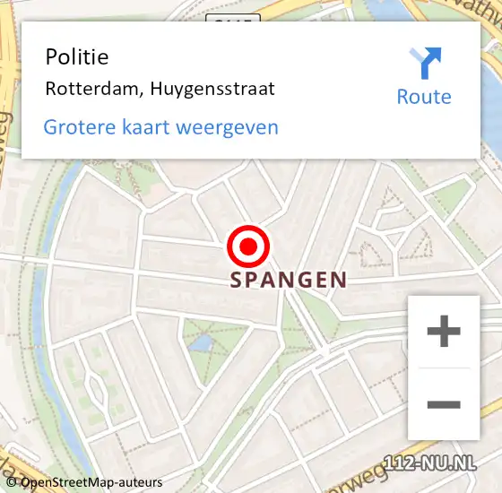 Locatie op kaart van de 112 melding: Politie Rotterdam, Huygensstraat op 17 maart 2024 16:30