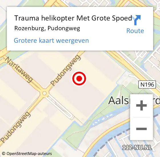 Locatie op kaart van de 112 melding: Trauma helikopter Met Grote Spoed Naar Rozenburg, Pudongweg op 17 maart 2024 17:26