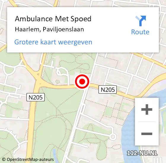 Locatie op kaart van de 112 melding: Ambulance Met Spoed Naar Haarlem, Paviljoenslaan op 17 maart 2024 17:39