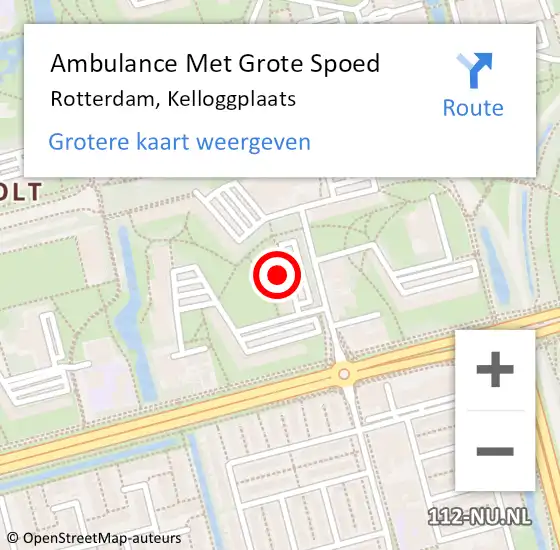Locatie op kaart van de 112 melding: Ambulance Met Grote Spoed Naar Rotterdam, Kelloggplaats op 17 maart 2024 17:50