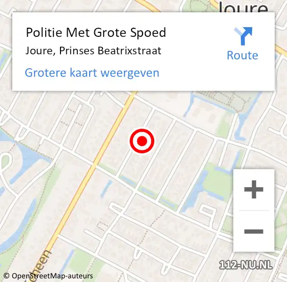 Locatie op kaart van de 112 melding: Politie Met Grote Spoed Naar Joure, Prinses Beatrixstraat op 17 maart 2024 20:24